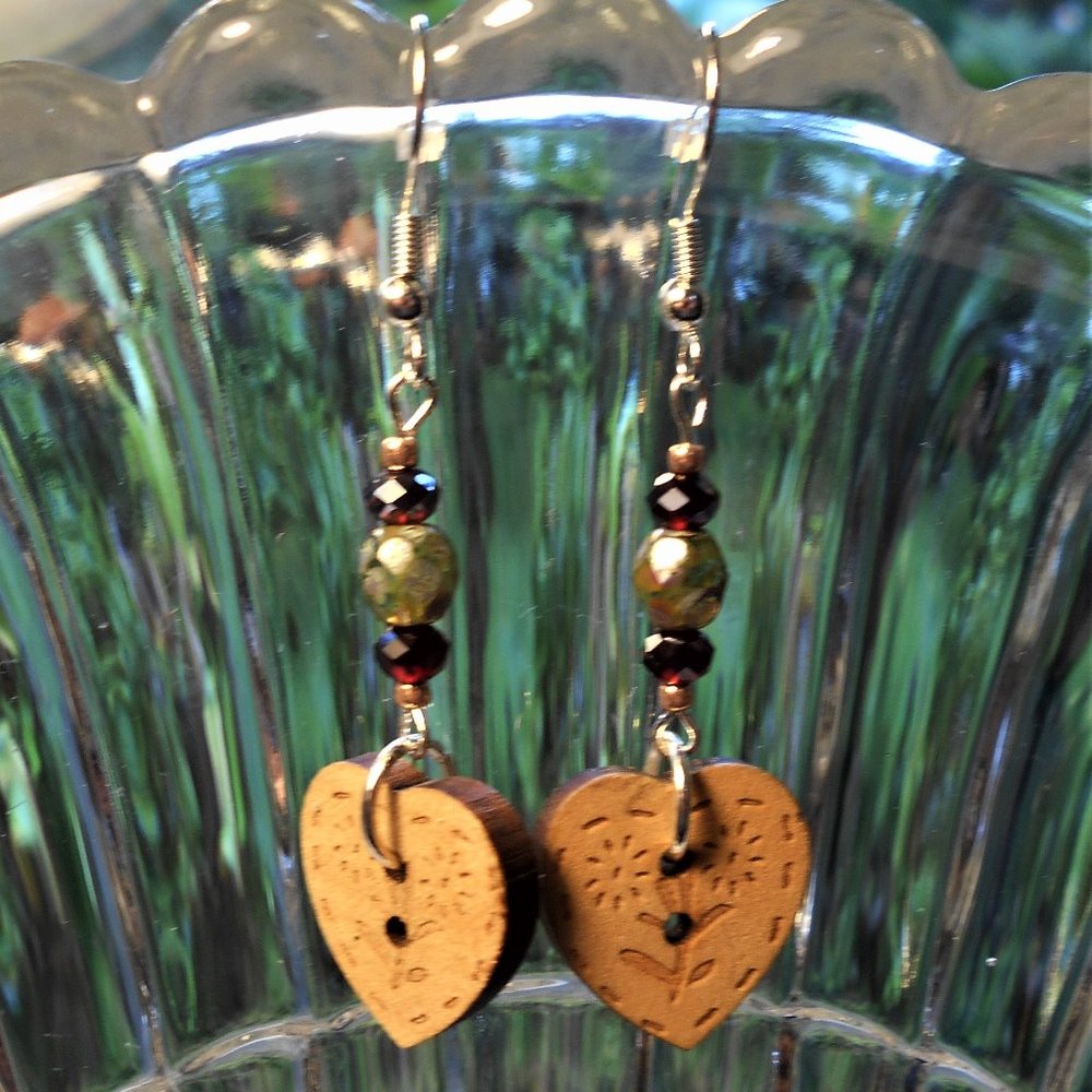 earrings wood glass beaded